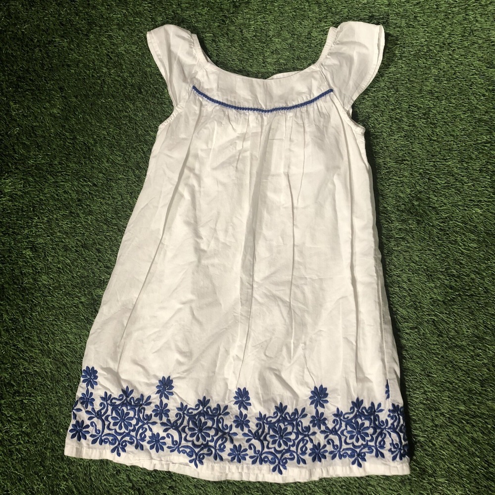 Cherokee Size L White Dress Blue‎ Lace Embroidery Girls Kids 100% Cotton Stylish